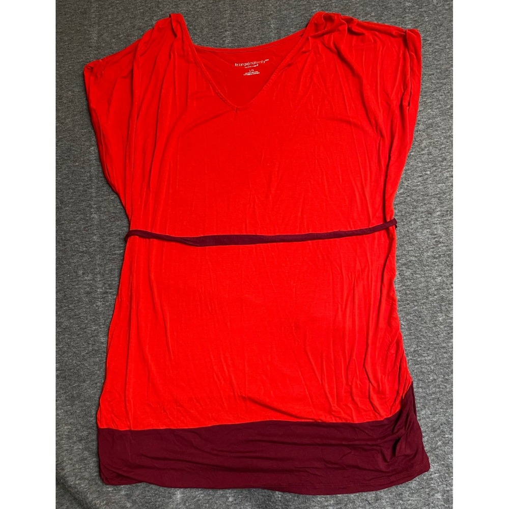Liz Lange Maternity Red Colorblock Short Cap Sleeve V-Neck Tunic Top Shirt Large